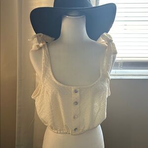 Wild Fable Cream Button-Front cropped Tank Top